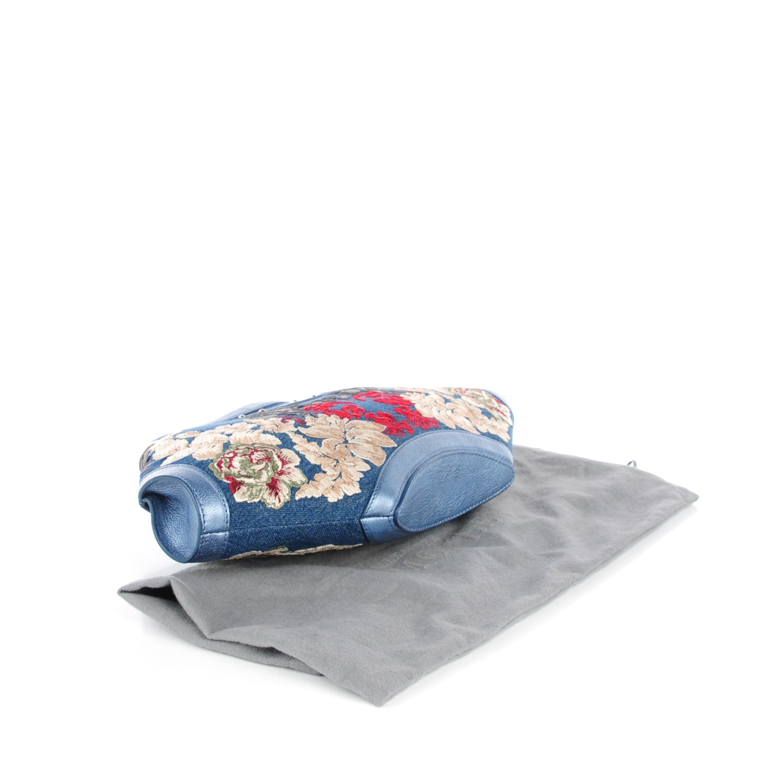 Alexander McQueen Denim Floral Embroidered De Manta Clutch 4 of 7