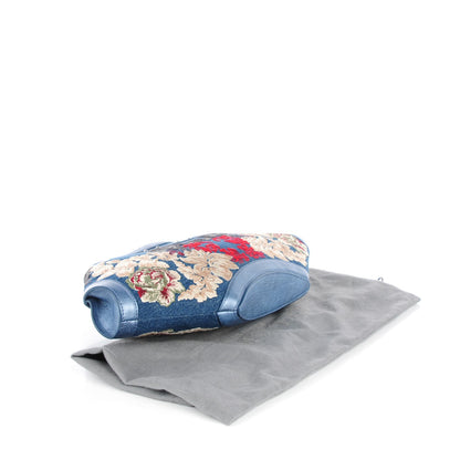 Alexander McQueen Denim Floral Embroidered De Manta Clutch 4 of 7