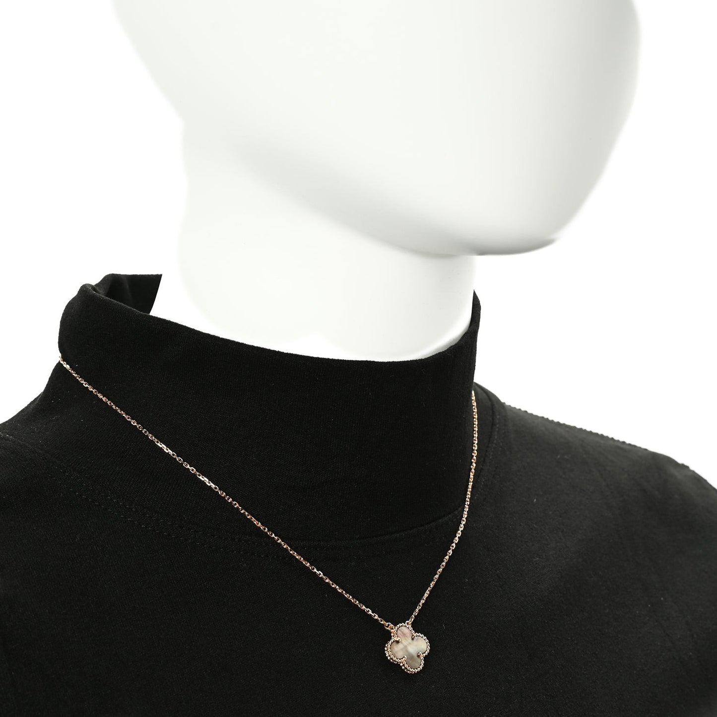 18K Rose Gold Gray Mother of Pearl Vintage Alhambra Pendant Necklace