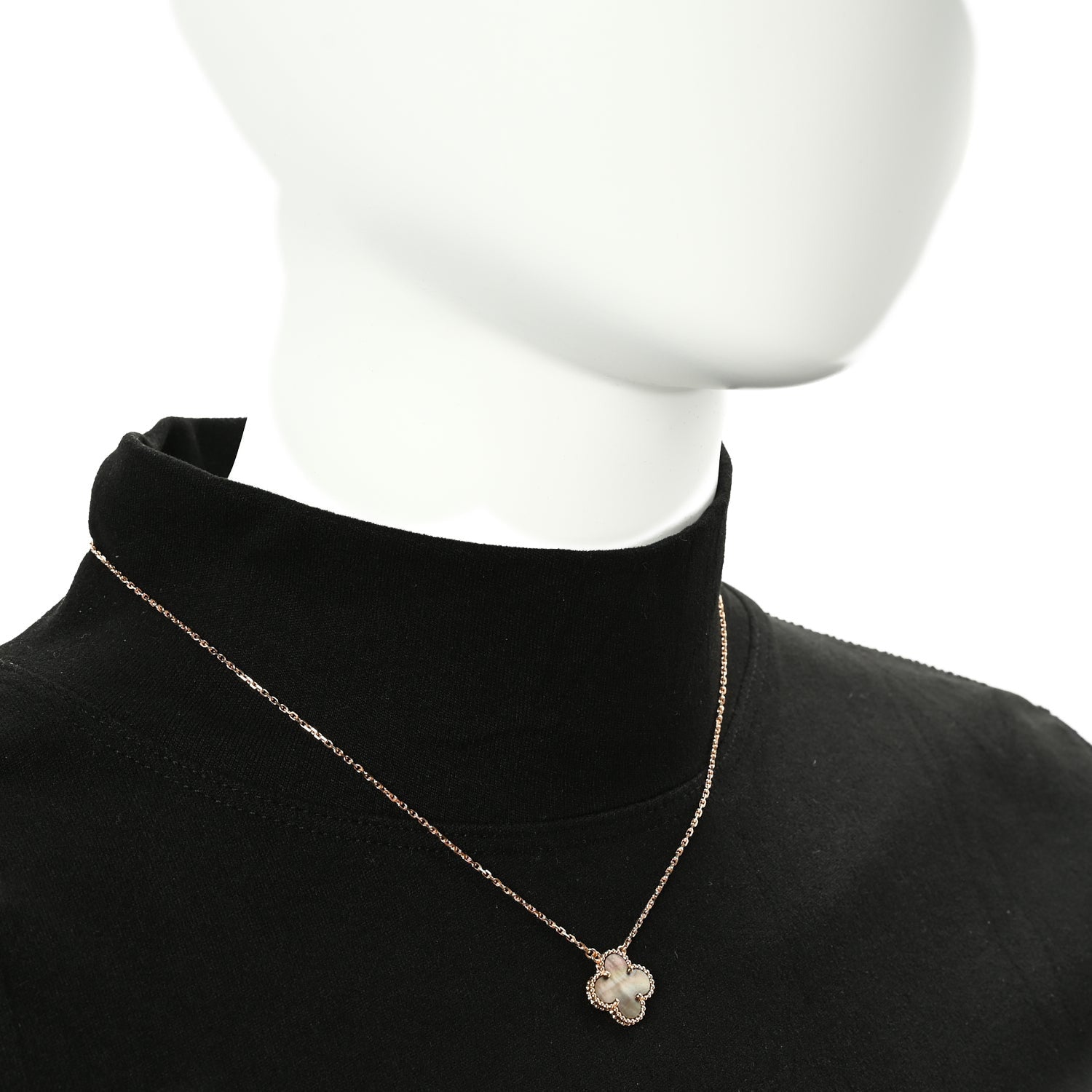 Van Cleef & Arpels 18K Rose Gold Gray Mother of Pearl Vintage Alhambra Pendant Necklace 4 of 6