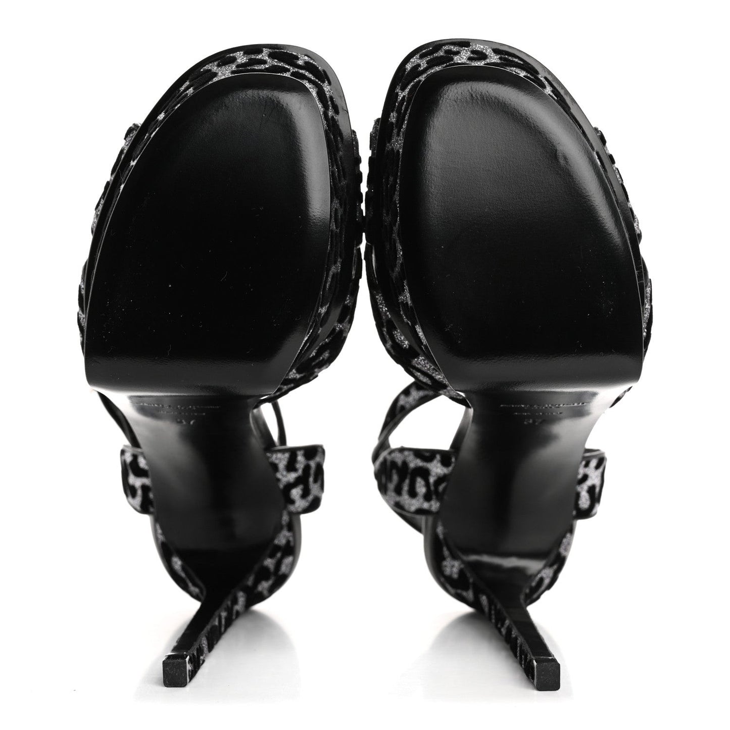 Velvet Glitter Leopard Print Platform Sandals 37 Argento Black