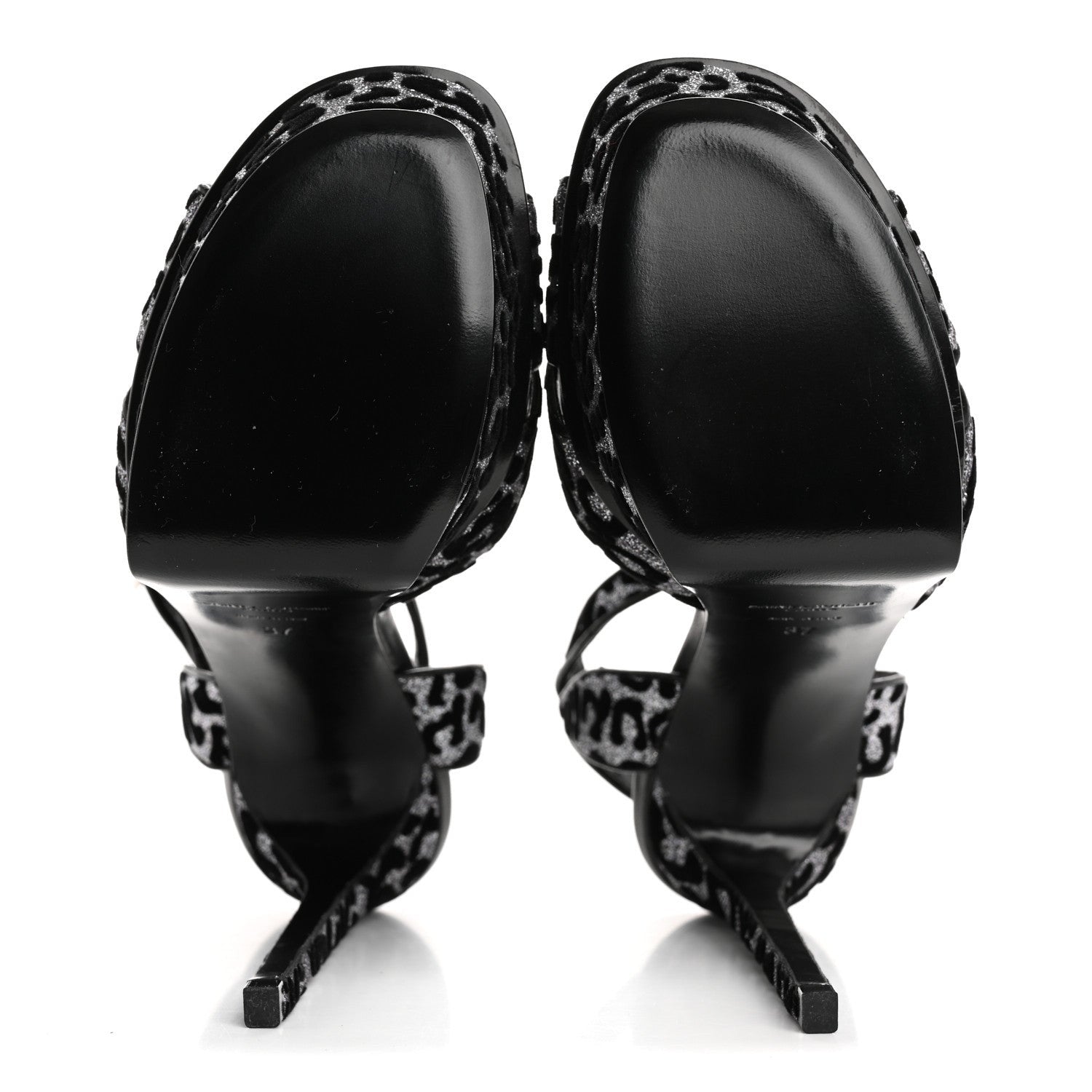 Saint Laurent Velvet Glitter Leopard Print Platform Sandals 37 Argento Black 6 of 7