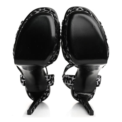 Saint Laurent Velvet Glitter Leopard Print Platform Sandals 37 Argento Black 6 of 7
