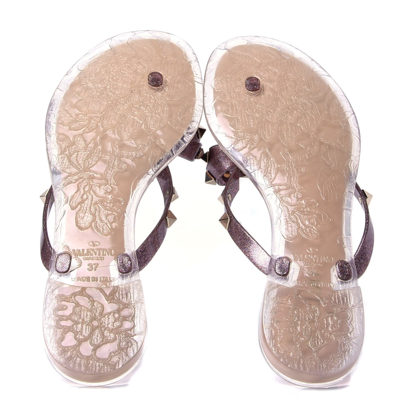 PVC Jelly Glitter Rockstud Bow Thong Sandals 37 Multicolor