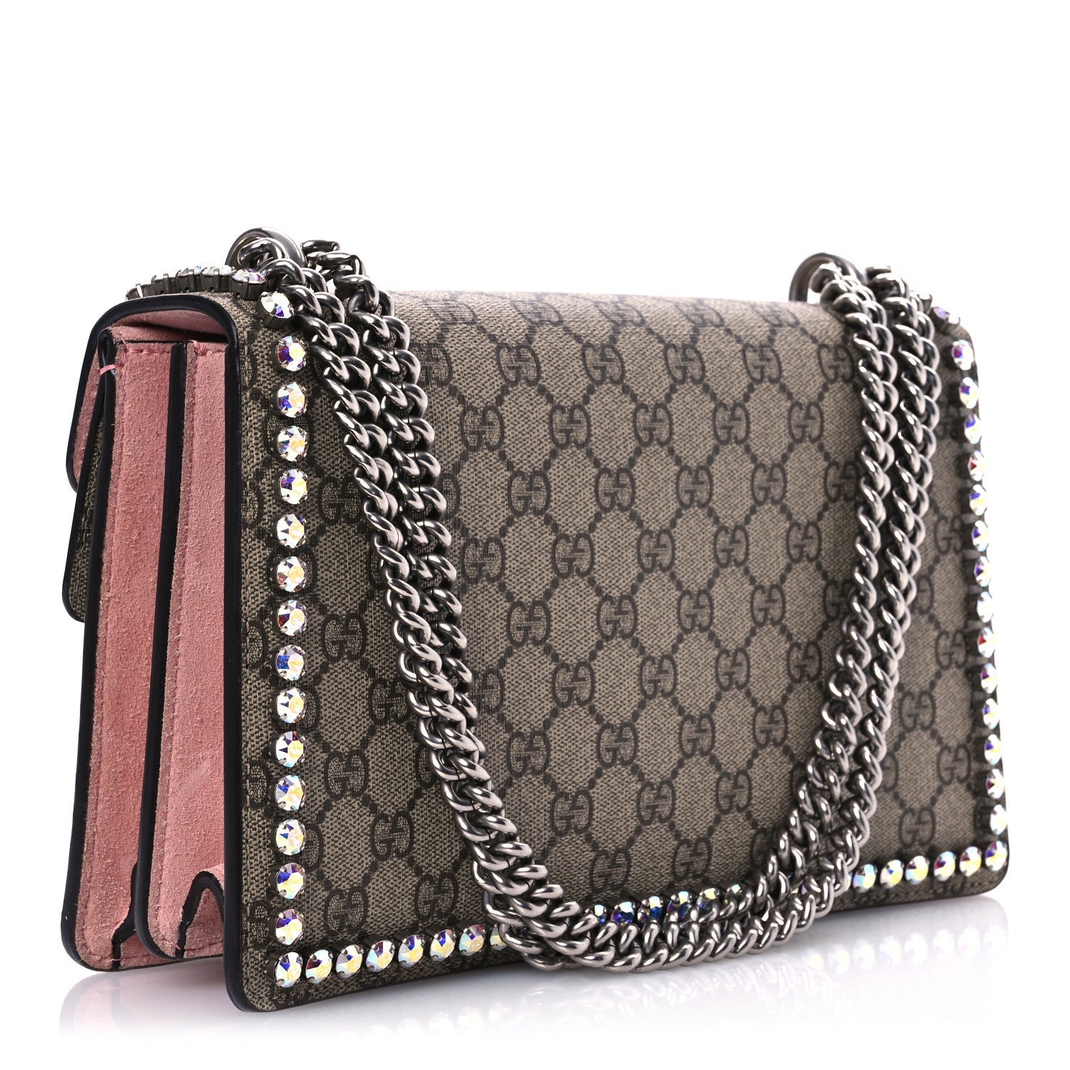 Gucci GG Supreme Monogram Suede Crystal Small Dionysus Shoulder Bag Beige Ebony Light Peonia 3 of 7