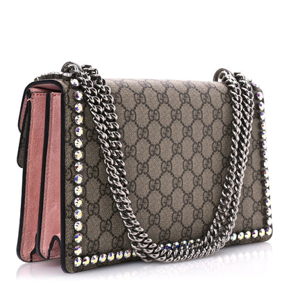 Gucci GG Supreme Monogram Suede Crystal Small Dionysus Shoulder Bag Beige Ebony Light Peonia 3 of 7