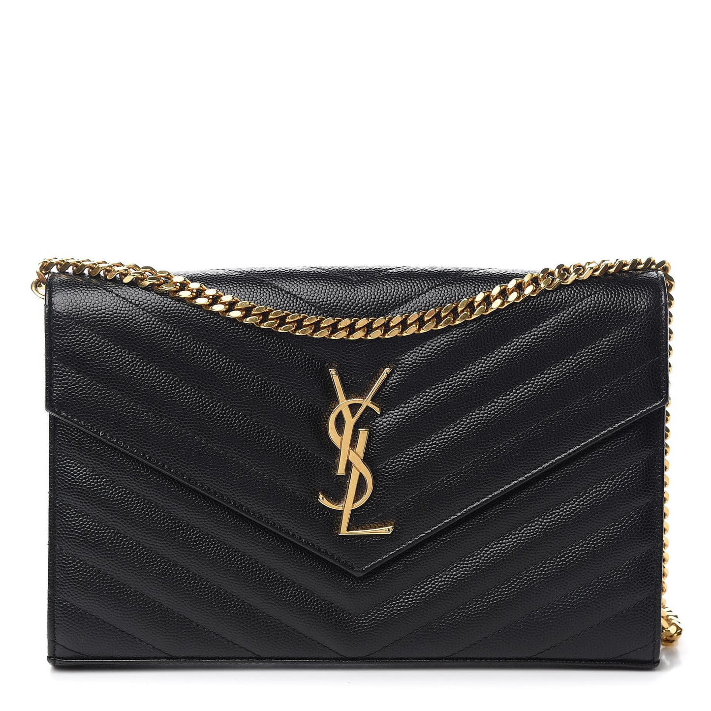 Grain De Poudre Matelasse Chevron Monogram Chain Wallet Black