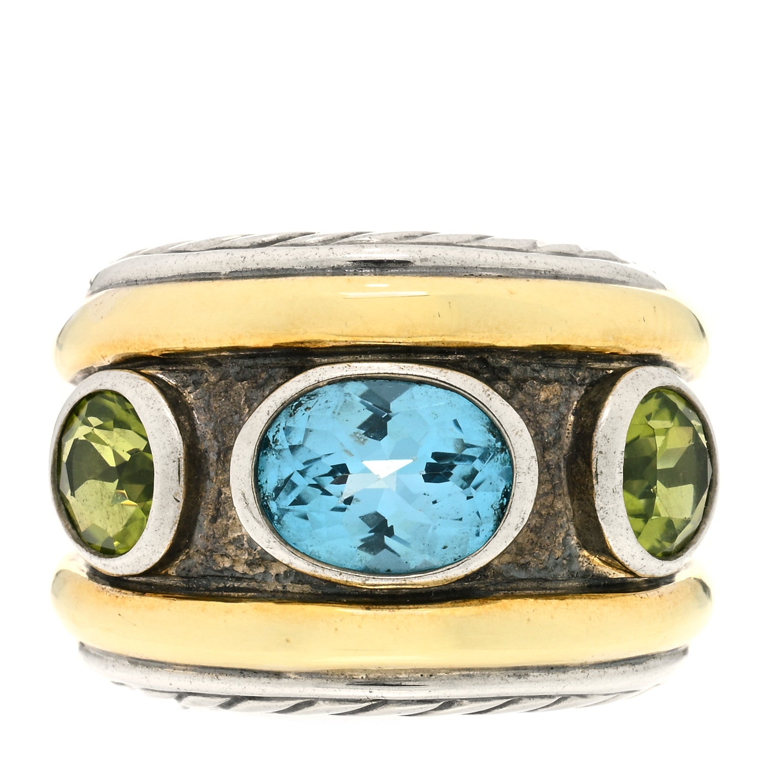 David Yurman Sterling Silver 14K Yellow Gold 17mm Blue Topaz Peridot Renaissance Ring 52 6 1 of 3