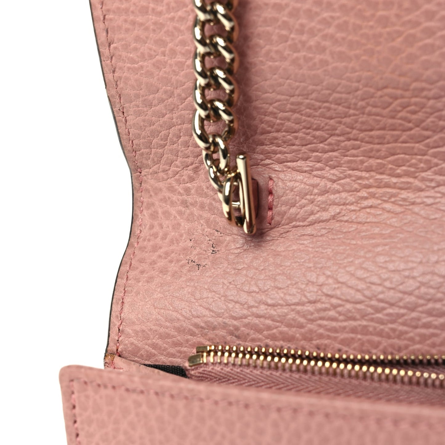 Dollar Calfskin Interlocking G Chain Wallet Soft Pink