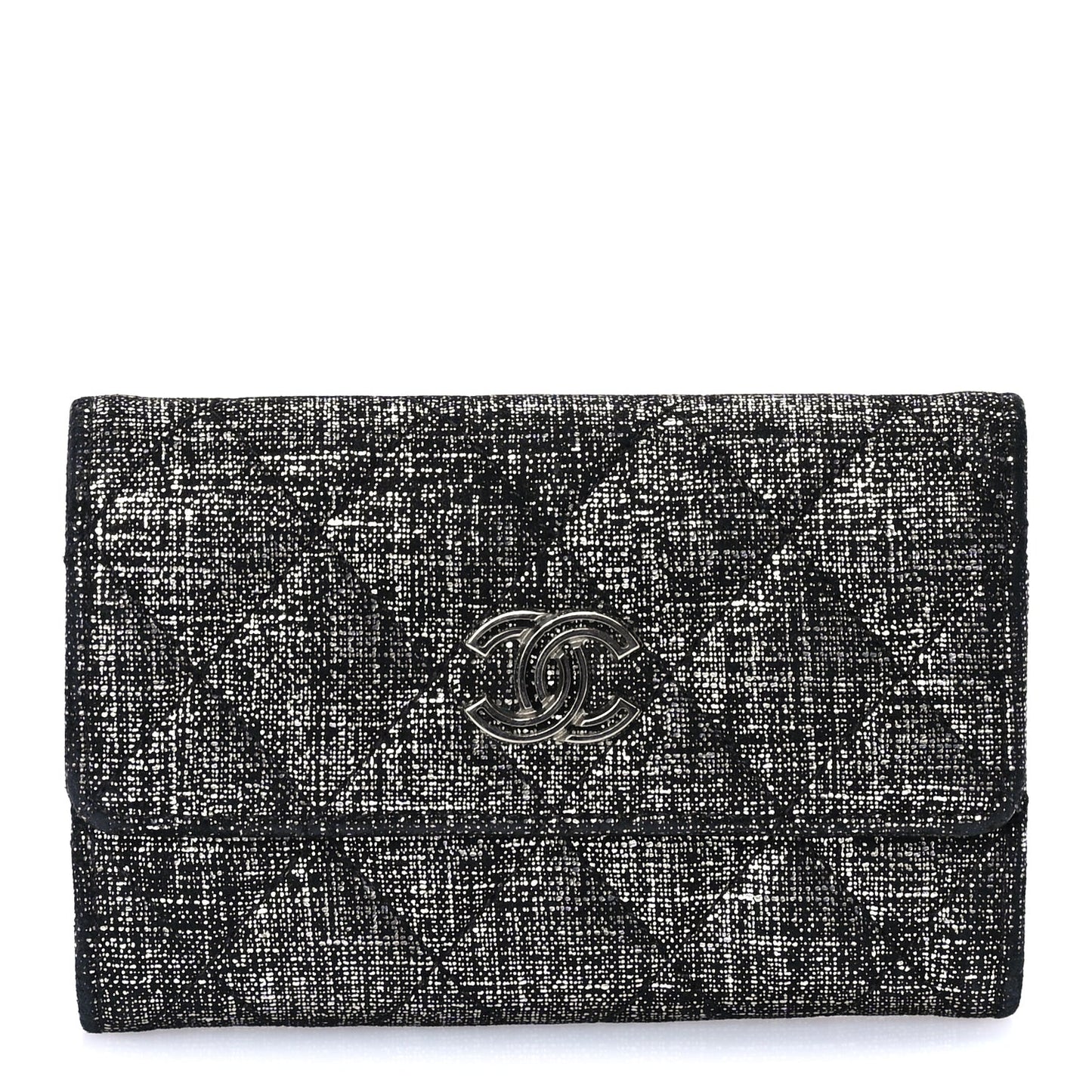 Glittered Calfskin Quilted Flap Card Holder Dark Grey