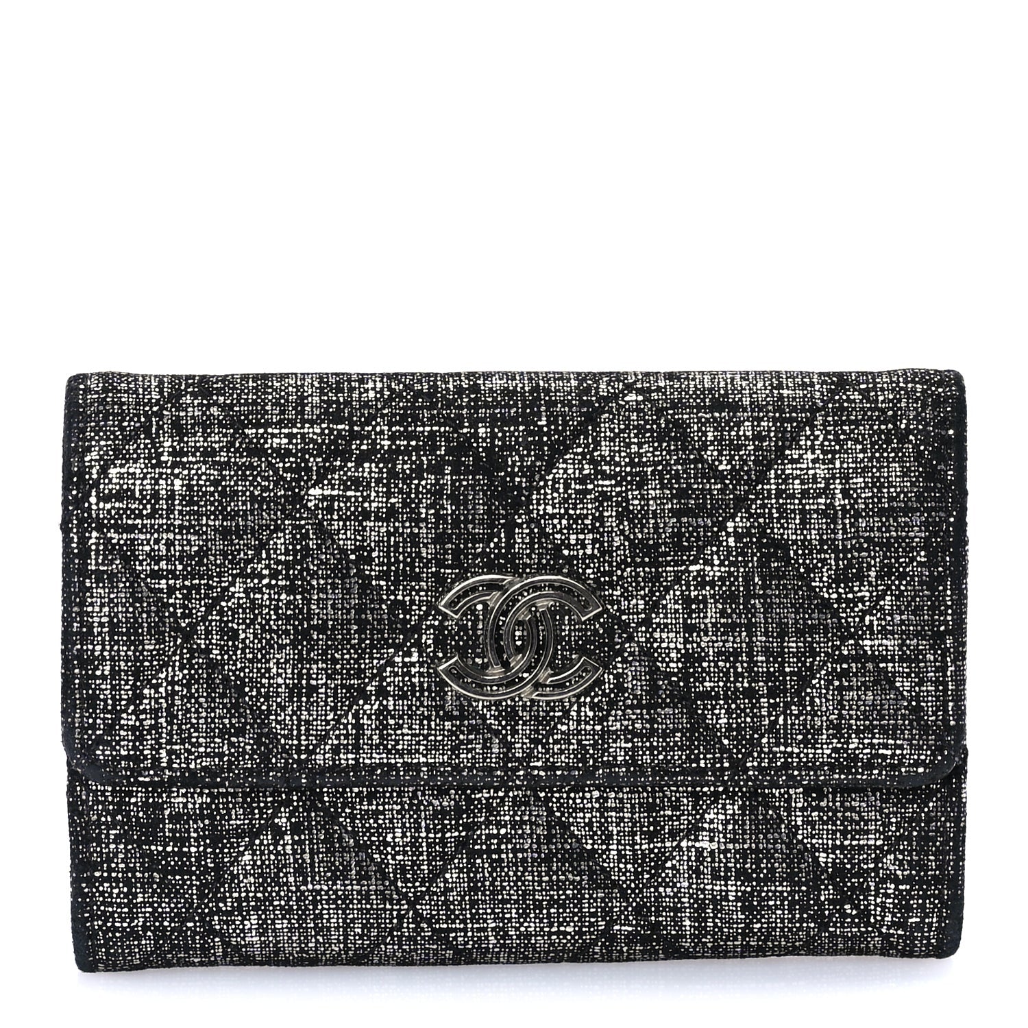 Chanel Glittered Calfskin Quilted Flap Card Holder Dark Grey 1 of 7