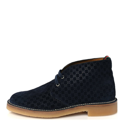 Gucci Suede Microguccissima Moreau GG Mens Ankle Boot 8  Navy 1 of 8