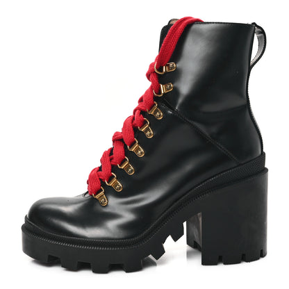 Gucci Magnum Calfskin Pearl Lace Up Combat Ankle Boots 39 Black 1 of 10