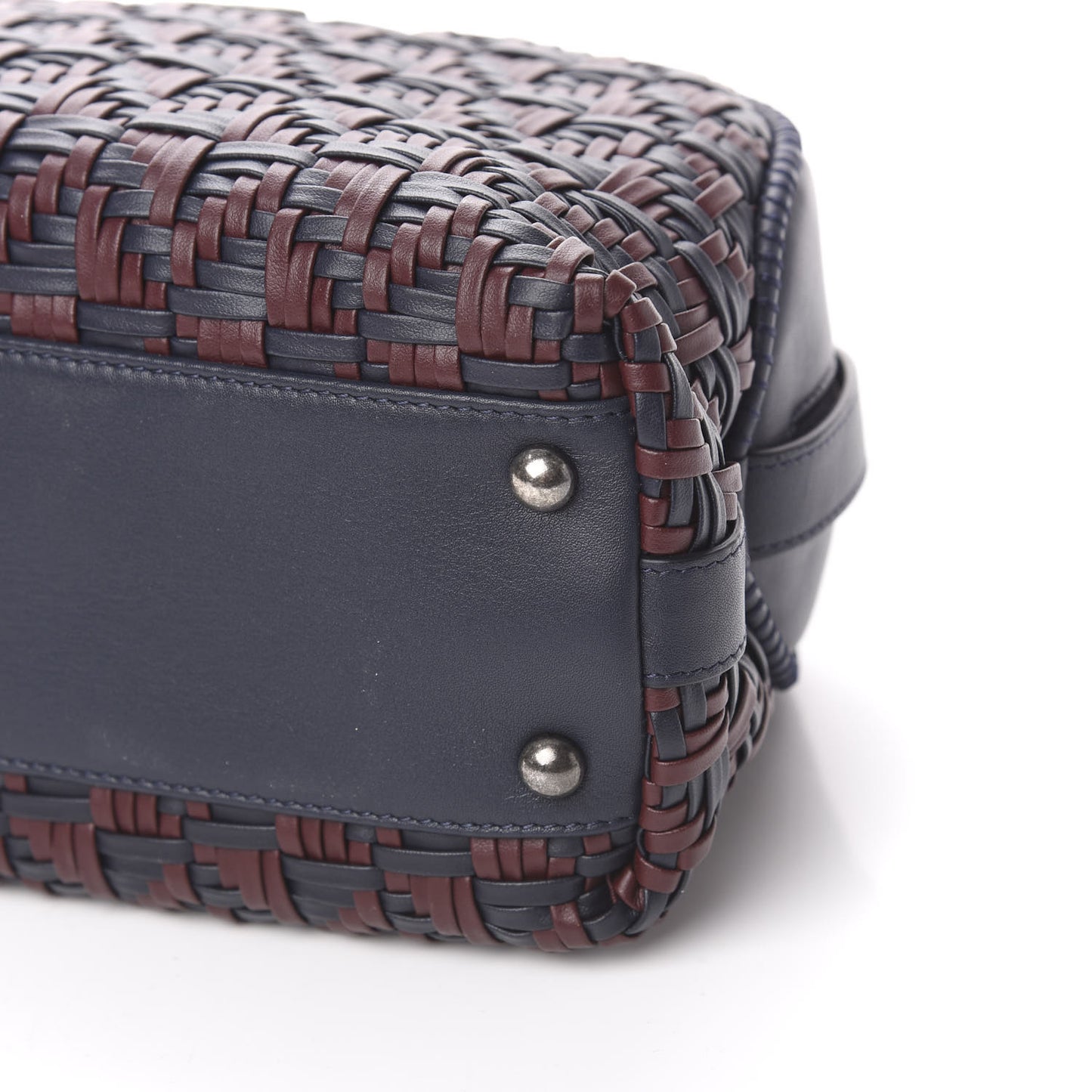 Calfskin Woven Bowling Bag Navy Blue