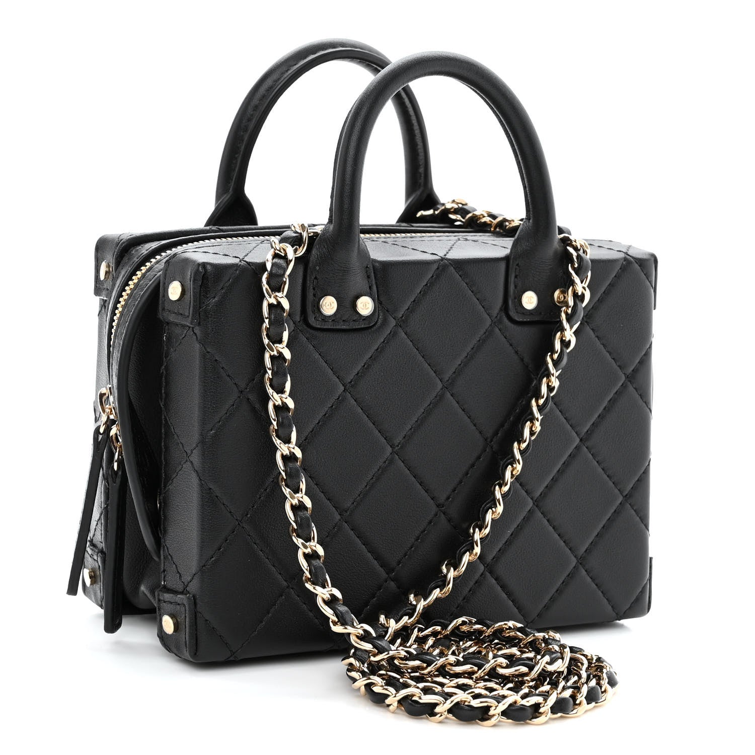 Chanel Calfskin Quilted Small Studded Square Vanity Case Black 3 of 10