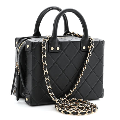 Chanel Calfskin Quilted Small Studded Square Vanity Case Black 3 of 10