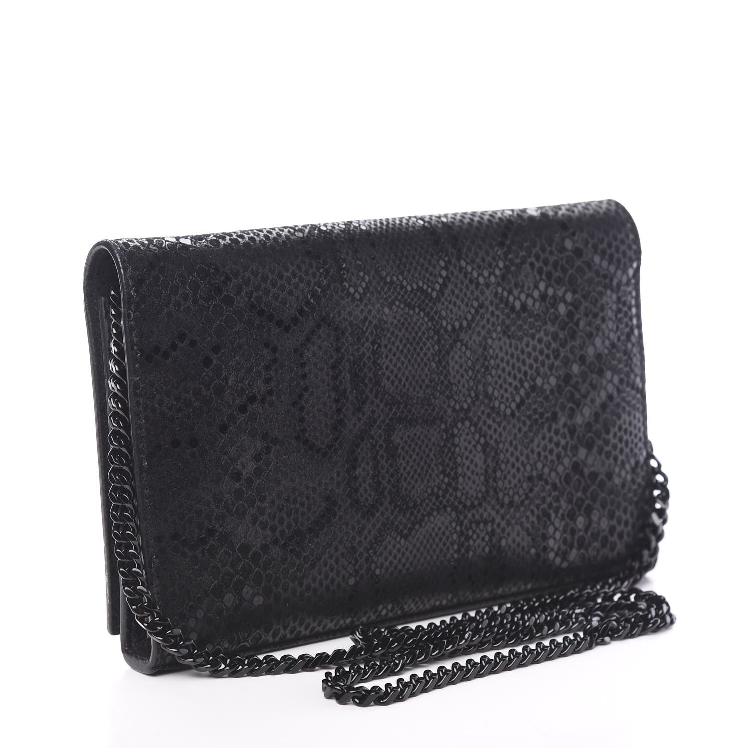 Saint Laurent Calfskin Snakeskin Effect Monogram Chain Wallet Black 2 of 9