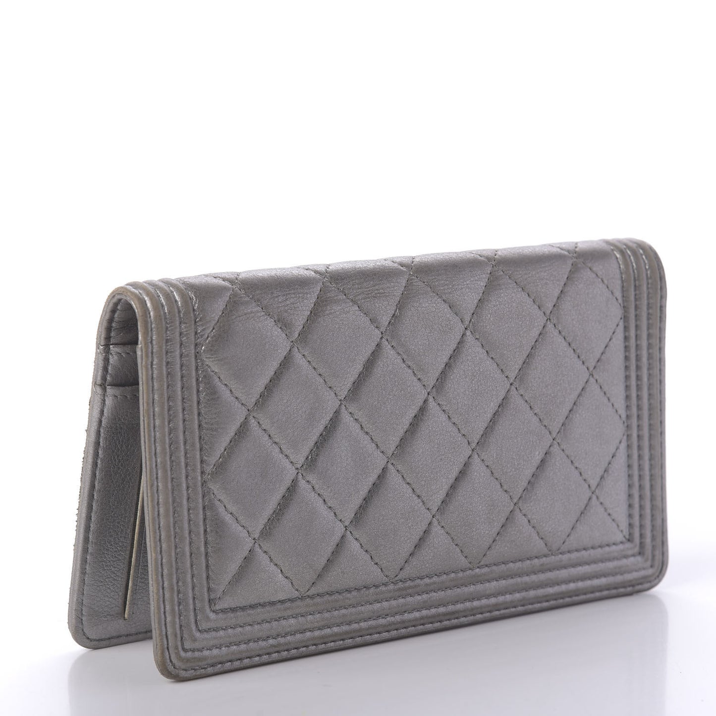 Metallic Calfskin Quilted Boy Yen Wallet Silver