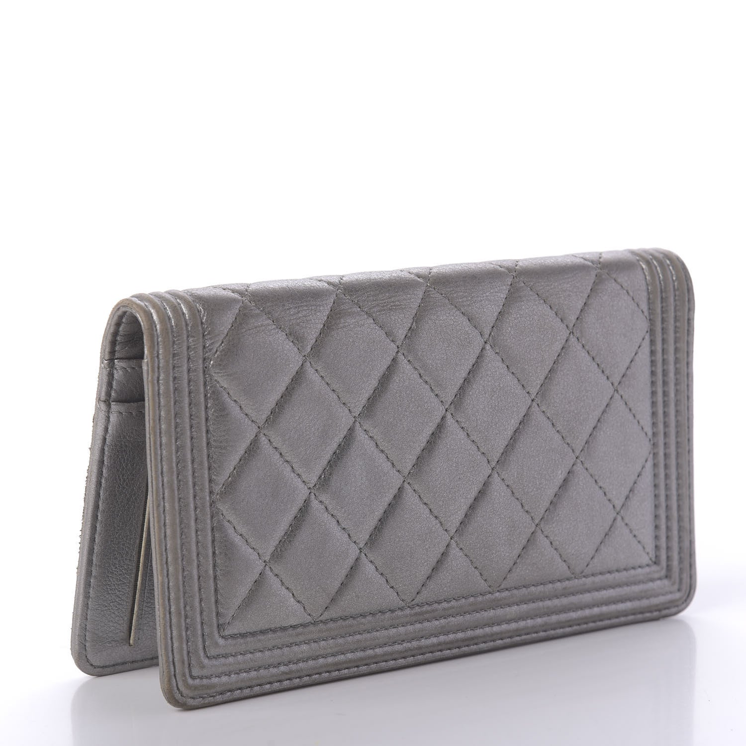 Chanel Metallic Calfskin Quilted Boy Yen Wallet Silver 3 of 11