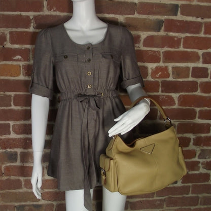 Prada Vitello Daino Buckle Shoulder Bag Sabbia 2 of 10