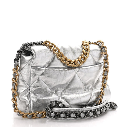 Chanel Metallic Goatskin Quilted Medium Chanel 19 Flap Silver 3 of 10
