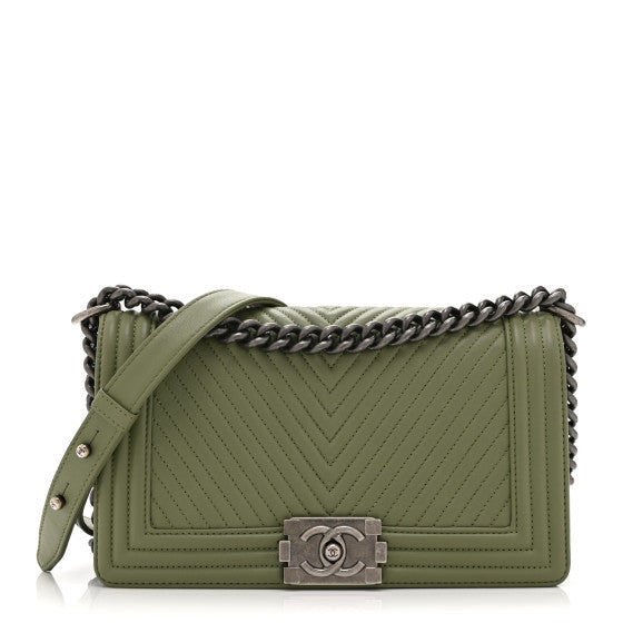 Chanel Calfskin Chevron Quilted Medium Boy Flap Green 1 of 1