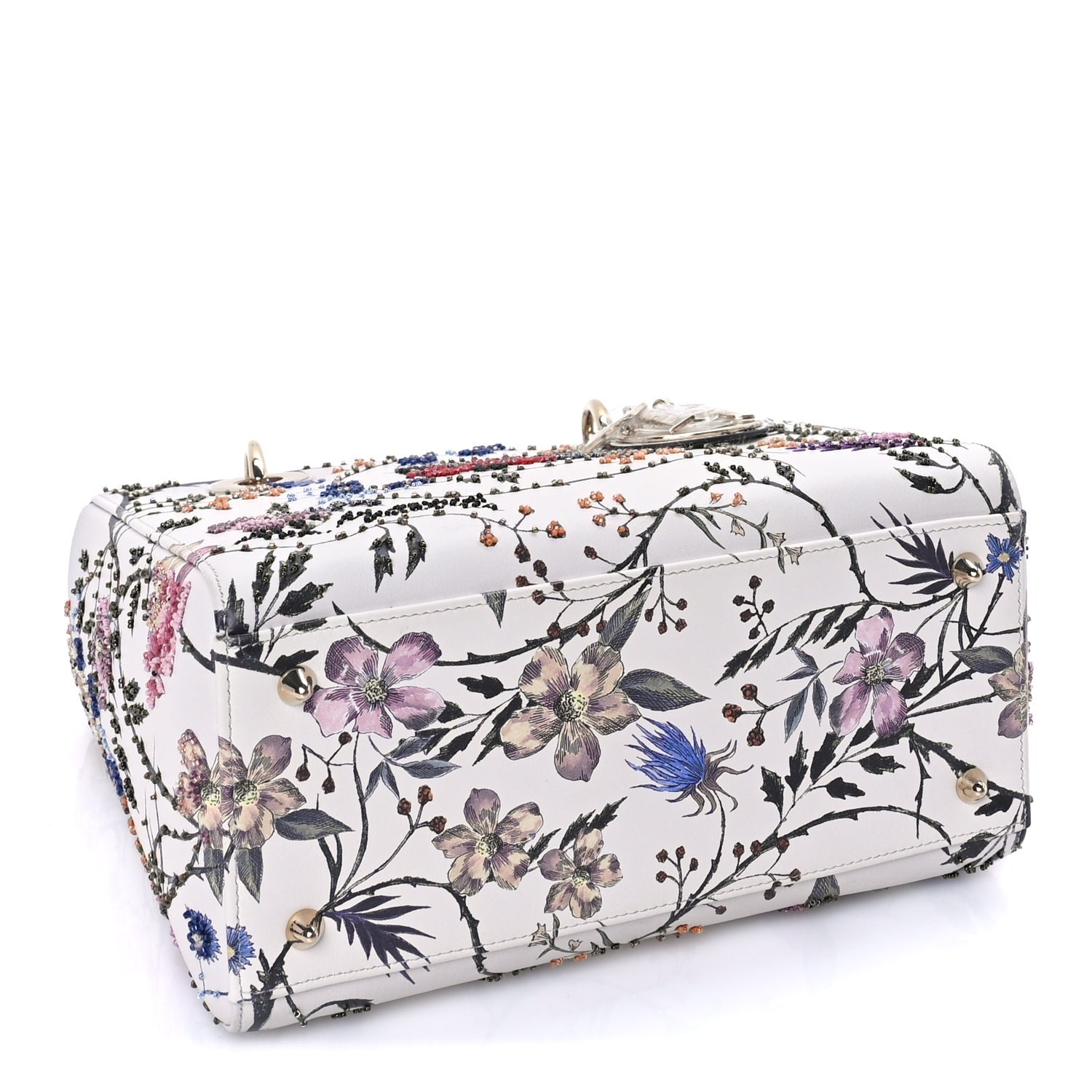 Christian Dior Calfskin Rosa Mutabilis Embroidered Medium Lady Dior  White Multicolor 3 of 7