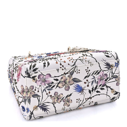 Christian Dior Calfskin Rosa Mutabilis Embroidered Medium Lady Dior  White Multicolor 3 of 7