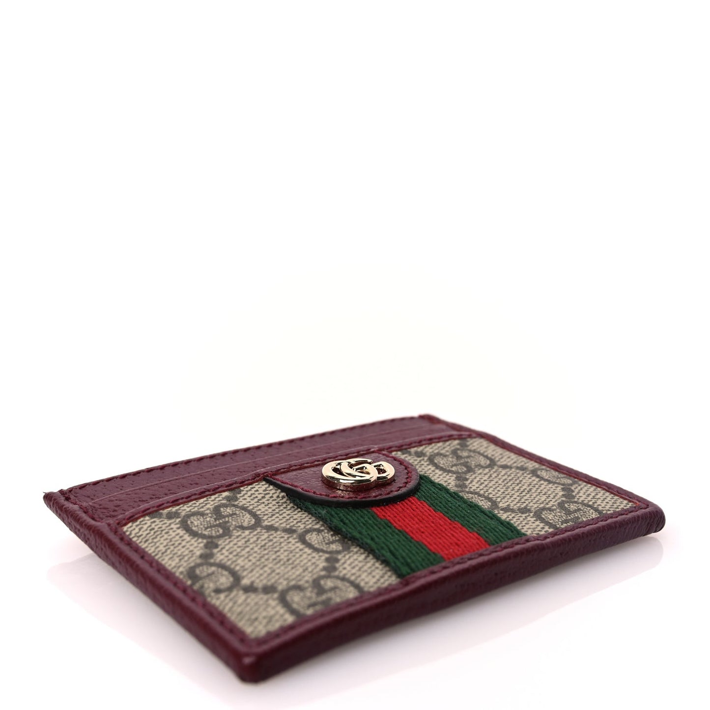 GG Supreme Monogram Textured Dollar Calfskin Ophidia Card Holder Beige Burgundy