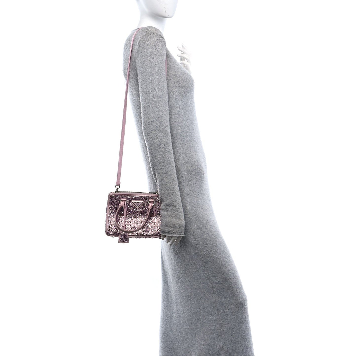 Satin Crystal Mini Galleria Double Zip Tote Alabastro