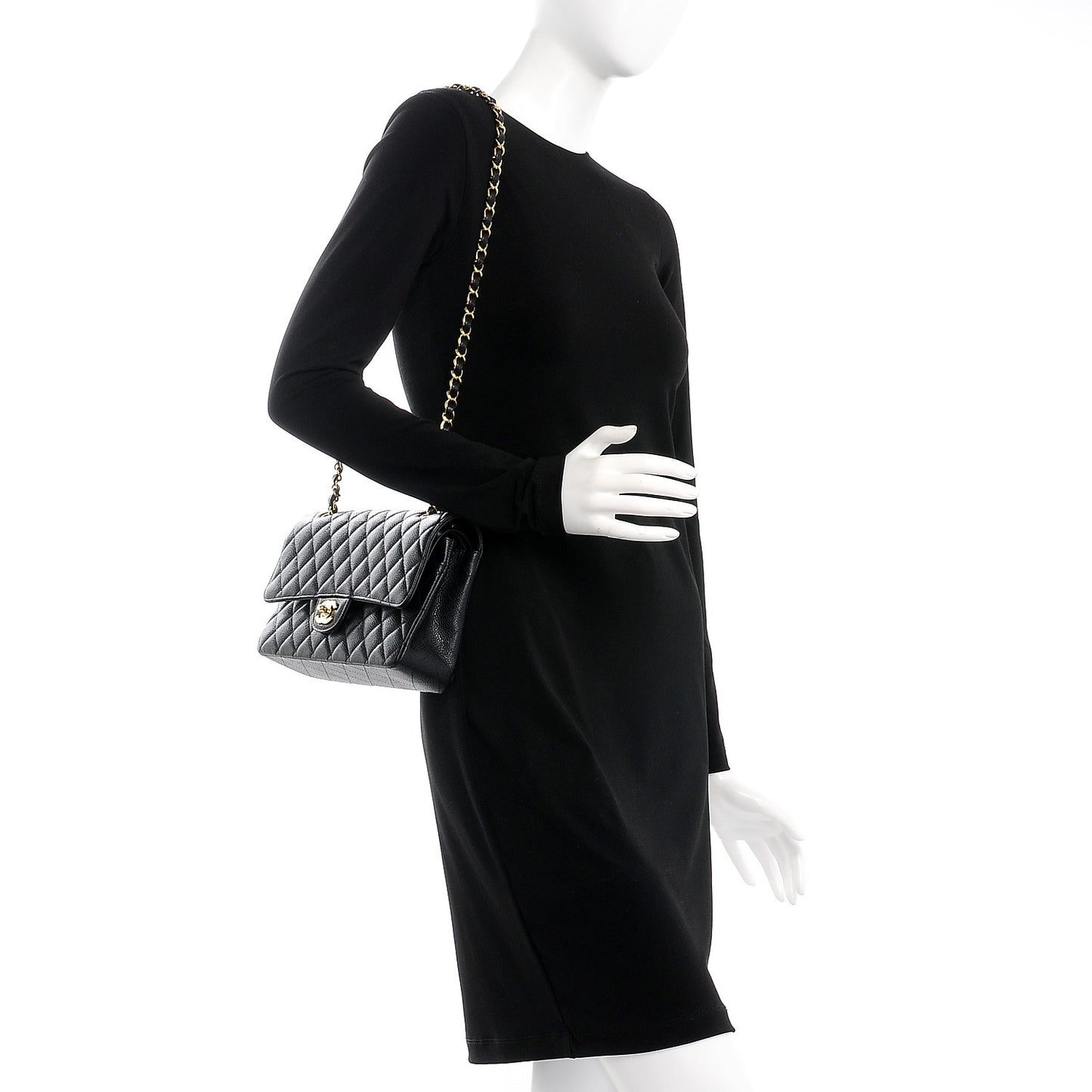 Caviar Quilted Medium Double Flap Black