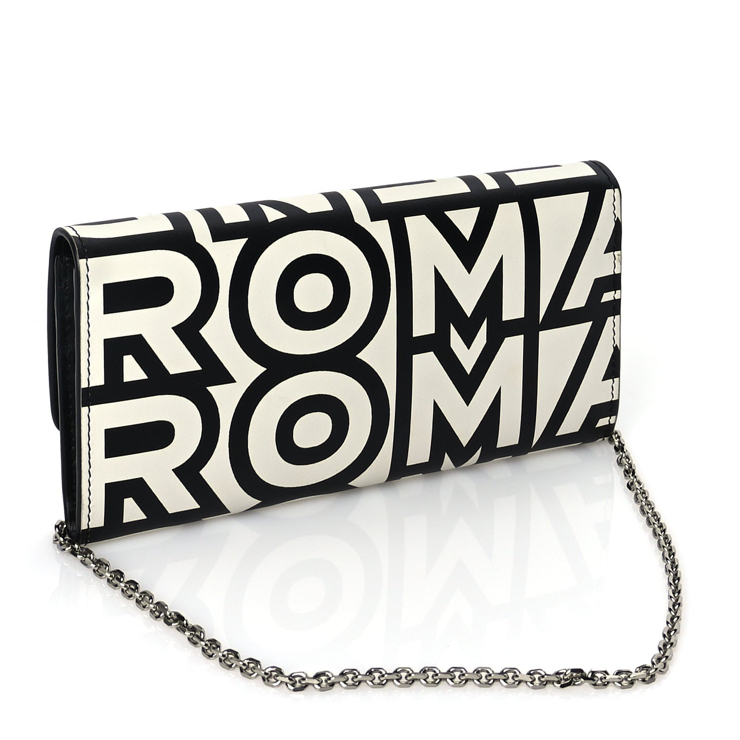 Fendi X MARC JACOBS Nappa Vitello King Logo Print Continental Wallet On Chain White Black 2 of 9