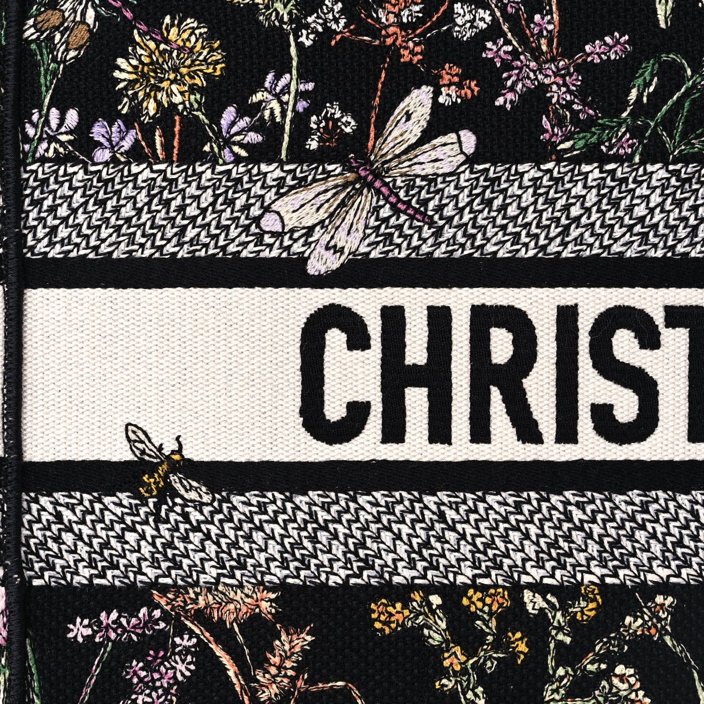 Canvas Embroidered Medium Herbarium Book Tote Black Multicolor