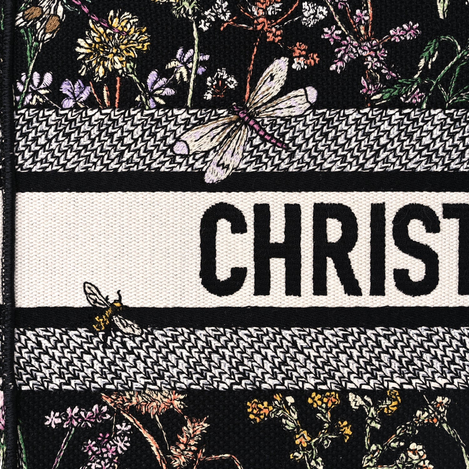 Christian Dior Canvas Embroidered Medium Herbarium Book Tote Black Multicolor 7 of 10