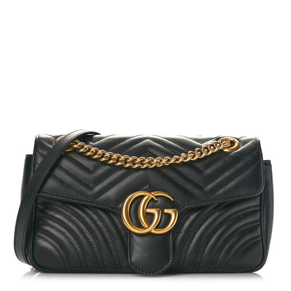 Gucci Calfskin Matelasse Small GG Marmont Shoulder Bag Black 1 of 11