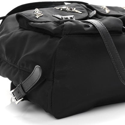Prada Tessuto Nylon Sequin Metal Triangle Logo Lightning Backpack Black 8 of 9