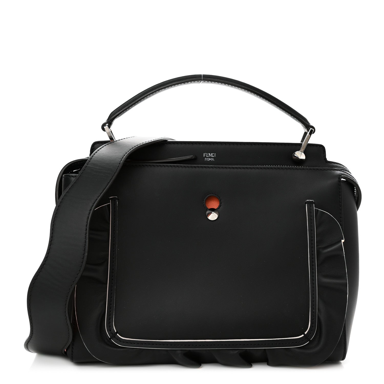 Fendi Vitello Baltico Century Dolce Waves DotCom Satchel Black Terracotta 1 of 12