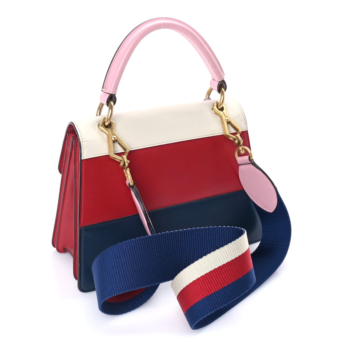 Calfskin Sylvie Web Small Queen Margaret Top Handle Bag  Blue Agata Hibiscus Red Mystic White Sugar Pink