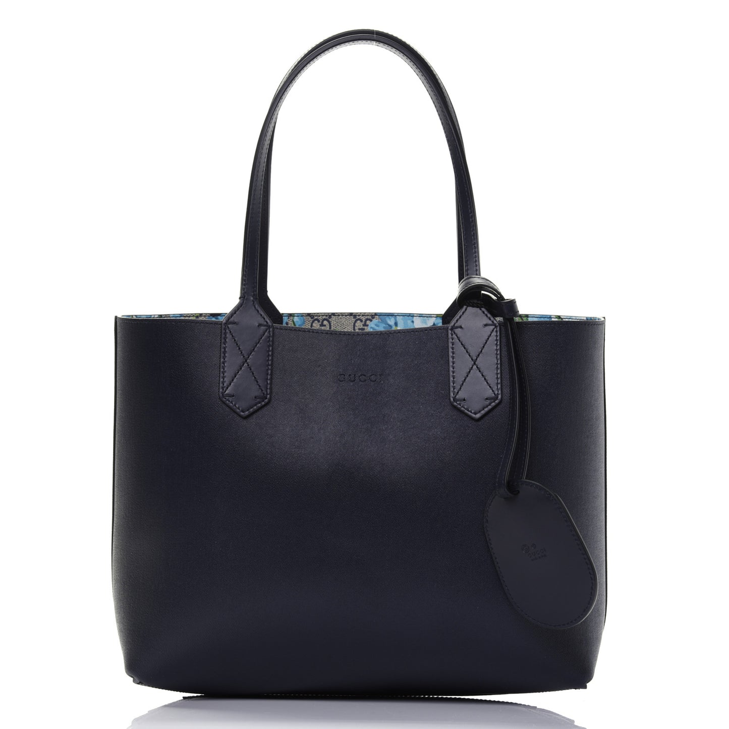GG Supreme Monogram Blooms Small Reversible Tote Beige Blue Navy
