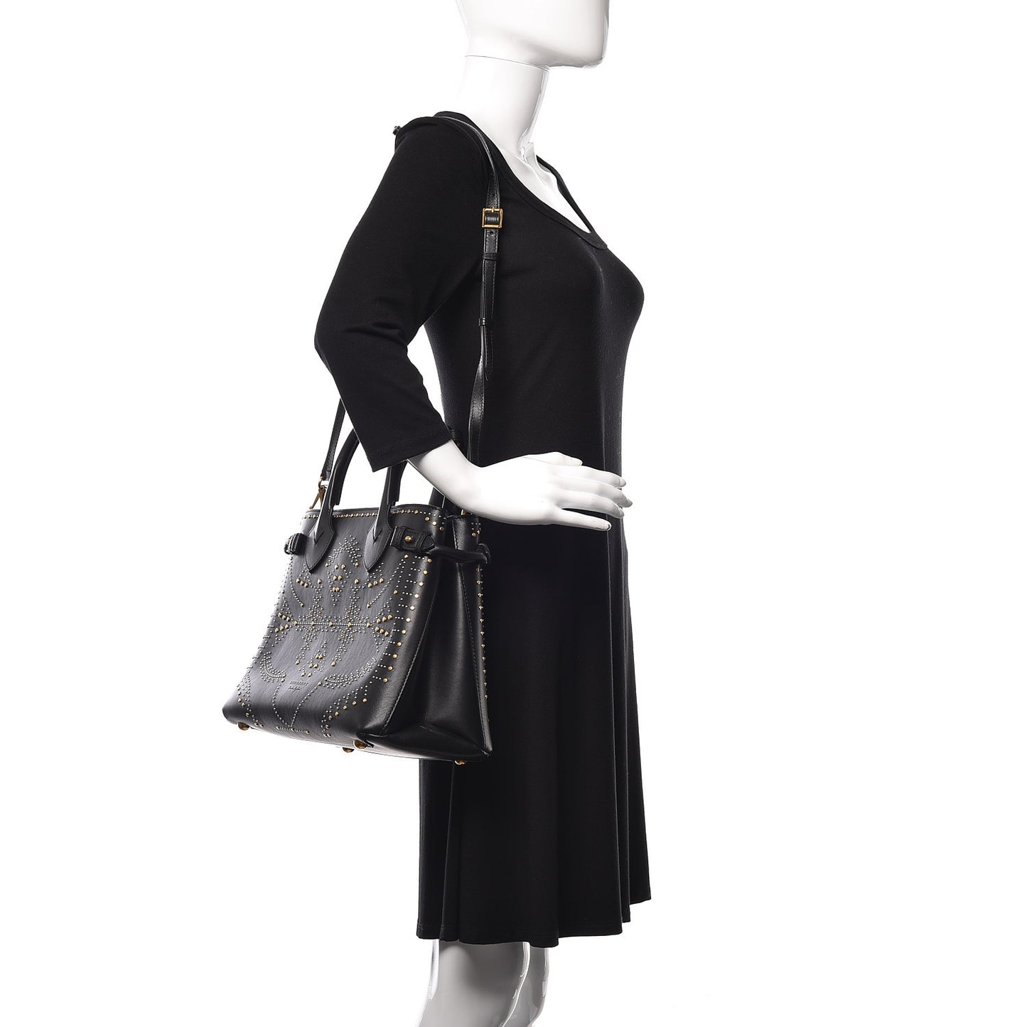 Smooth Calfskin Riveted Medium Banner Tote Black