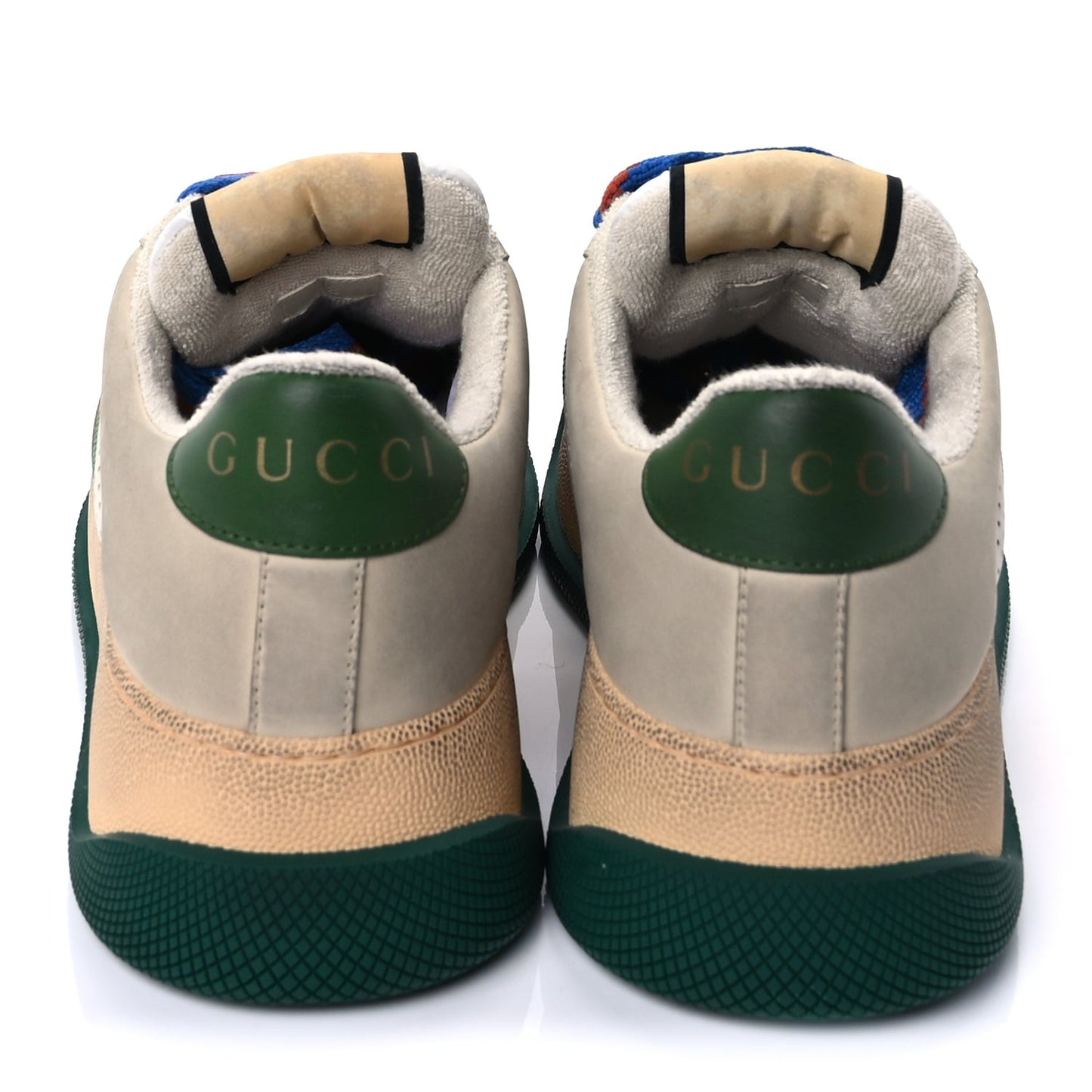 Calfskin Web Womens Double Screener Sneakers 38  White Green Blue