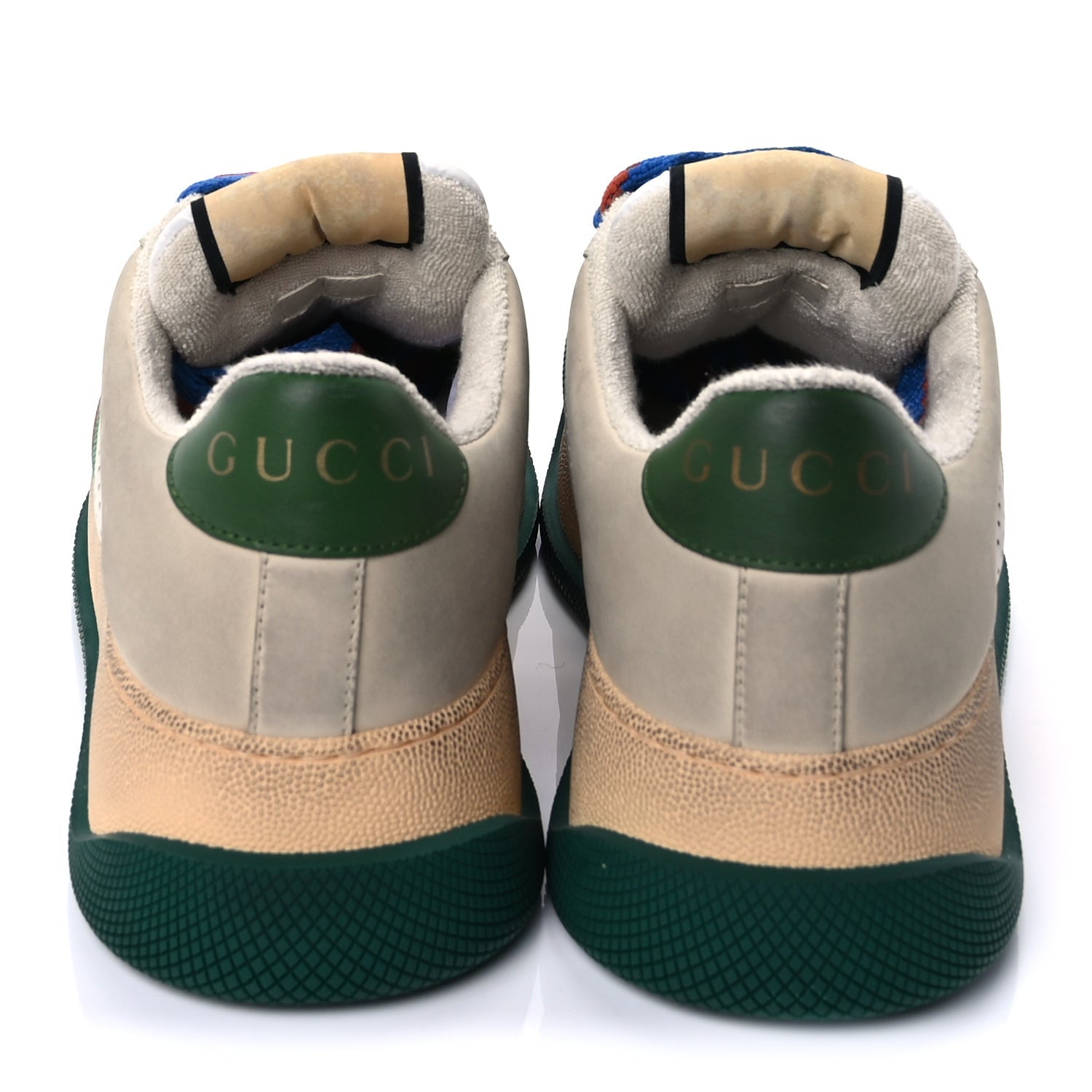 Gucci Calfskin Web Womens Double Screener Sneakers 38  White Green Blue 5 of 10
