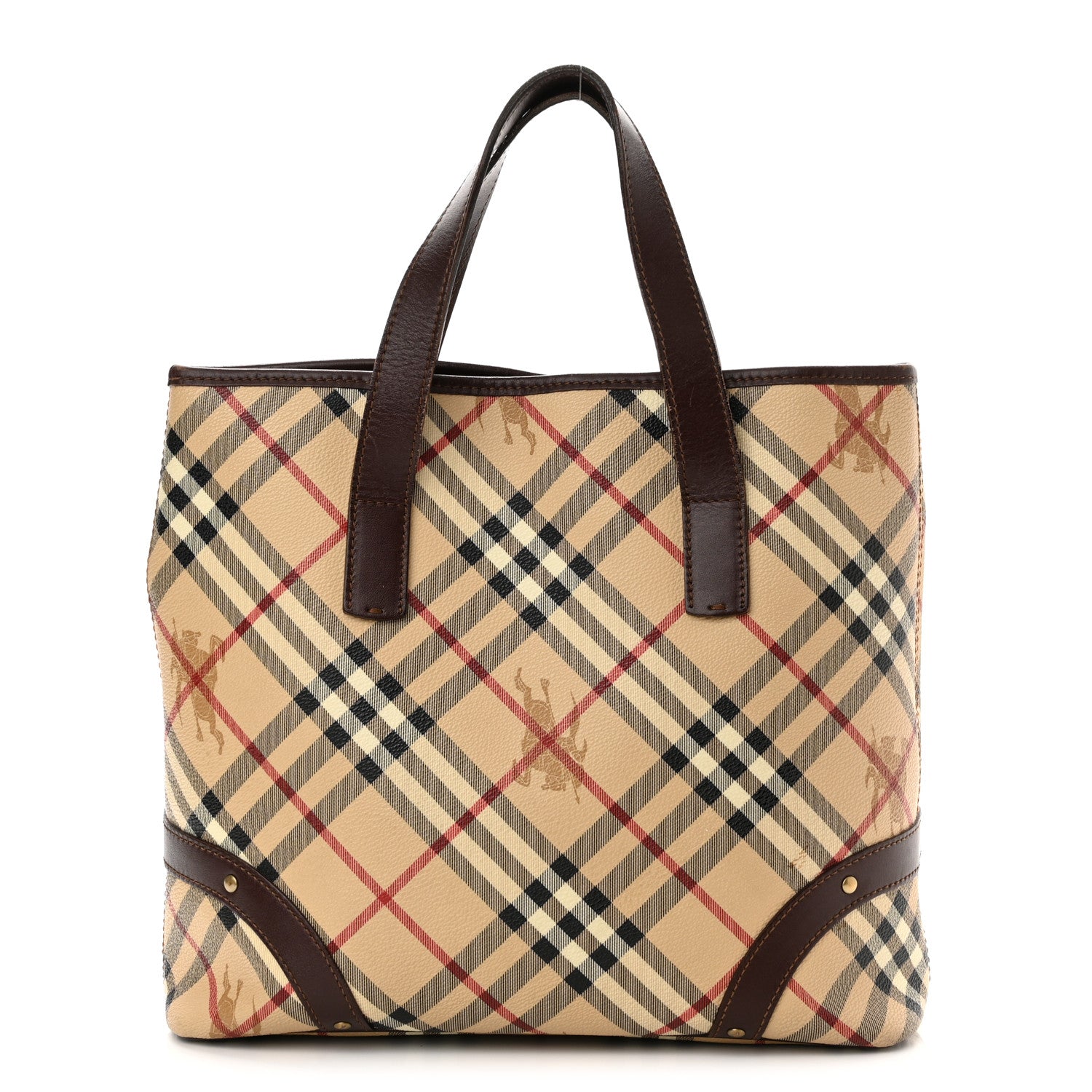 Burberry Haymarket Check Studded Tote Chocolate 1 of 12