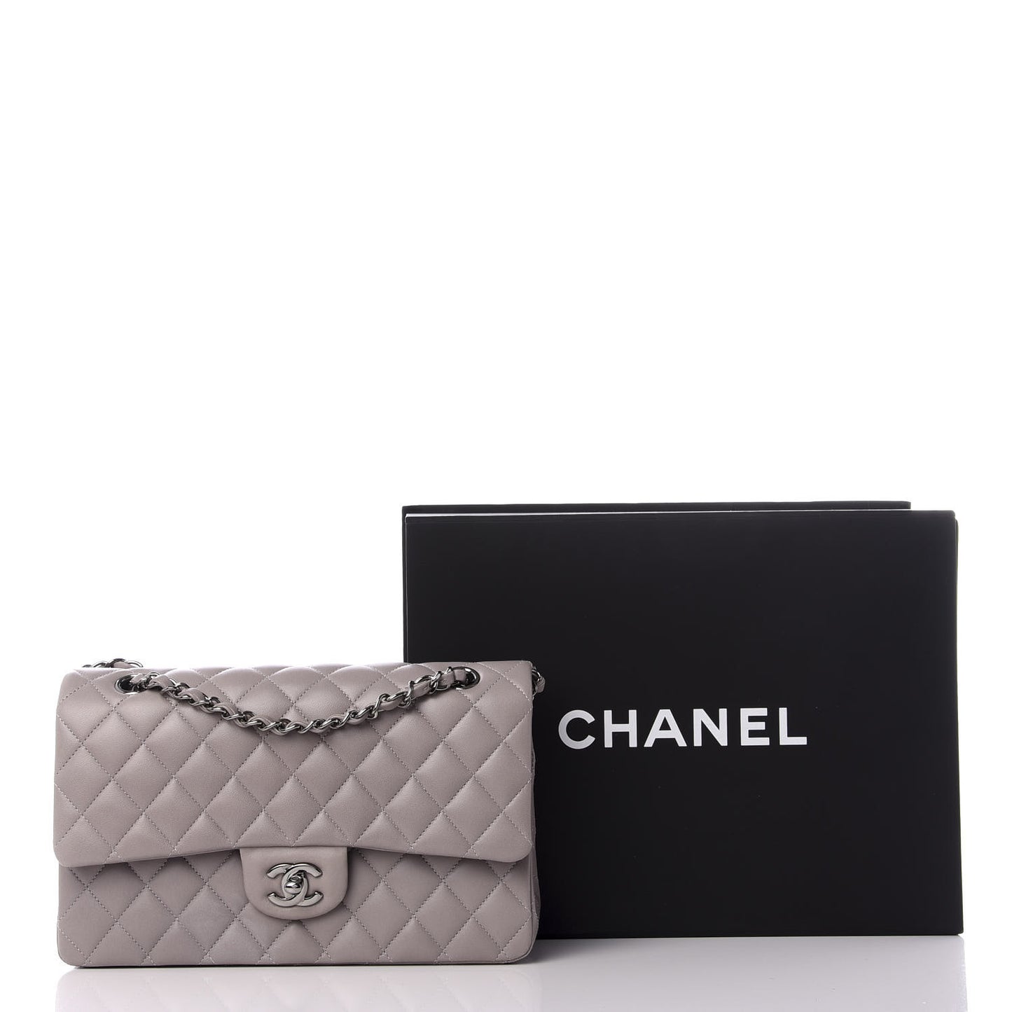 Lambskin Quilted Medium Double Flap Grey