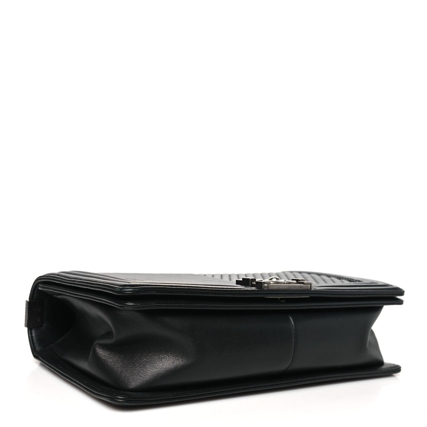 Calfskin Chevron Quilted New Medium Boy Black