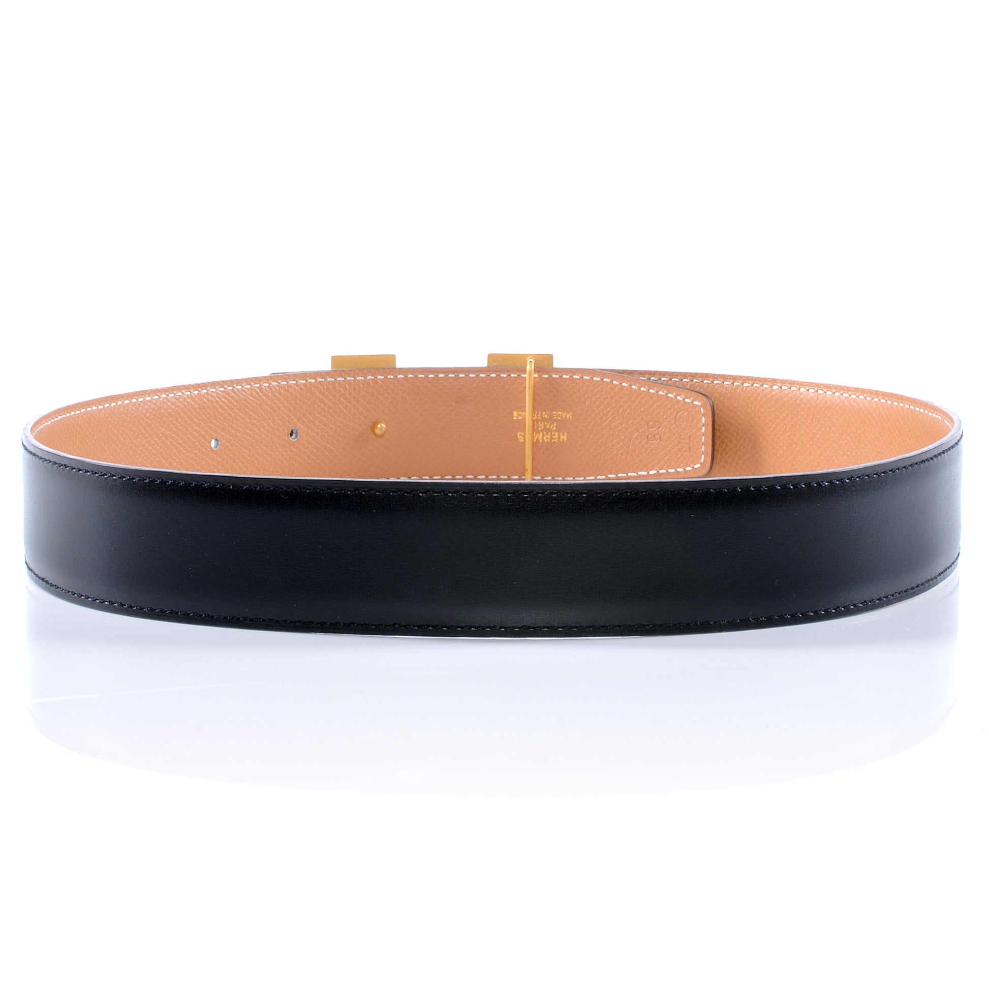 Hermes Box Courchevel 32mm H Belt 65 Black Gold 3 of 5