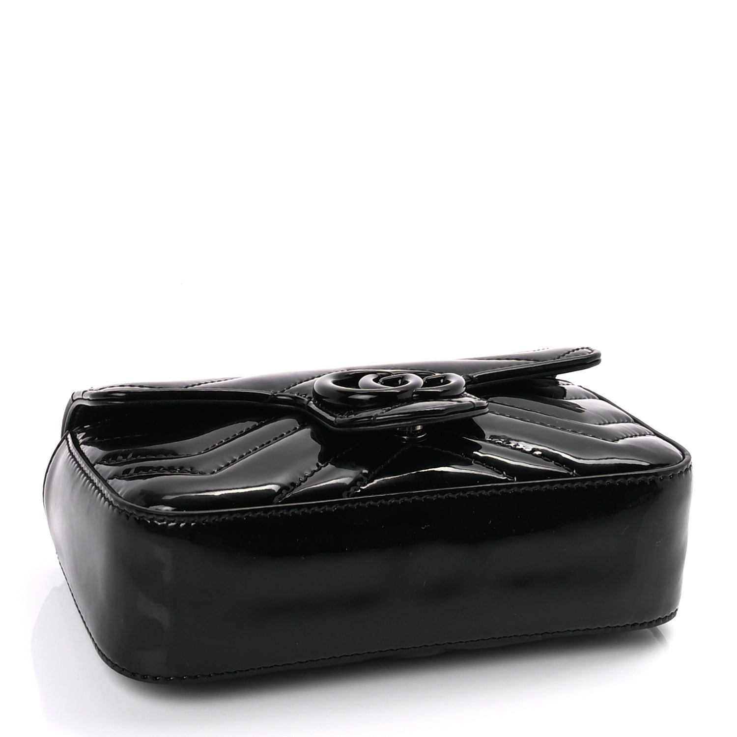 Gucci Patent Lambskin Enamel Matelasse Monochrome Super Mini GG Marmont Shoulder Bag  Black 3 of 8