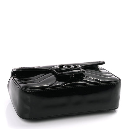 Gucci Patent Lambskin Enamel Matelasse Monochrome Super Mini GG Marmont Shoulder Bag  Black 3 of 8