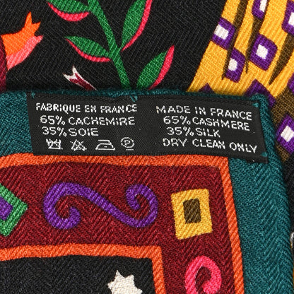 Hermes Cashmere Silk Peuple Du Vent Shawl 140 Black Corail Prune 4 of 4