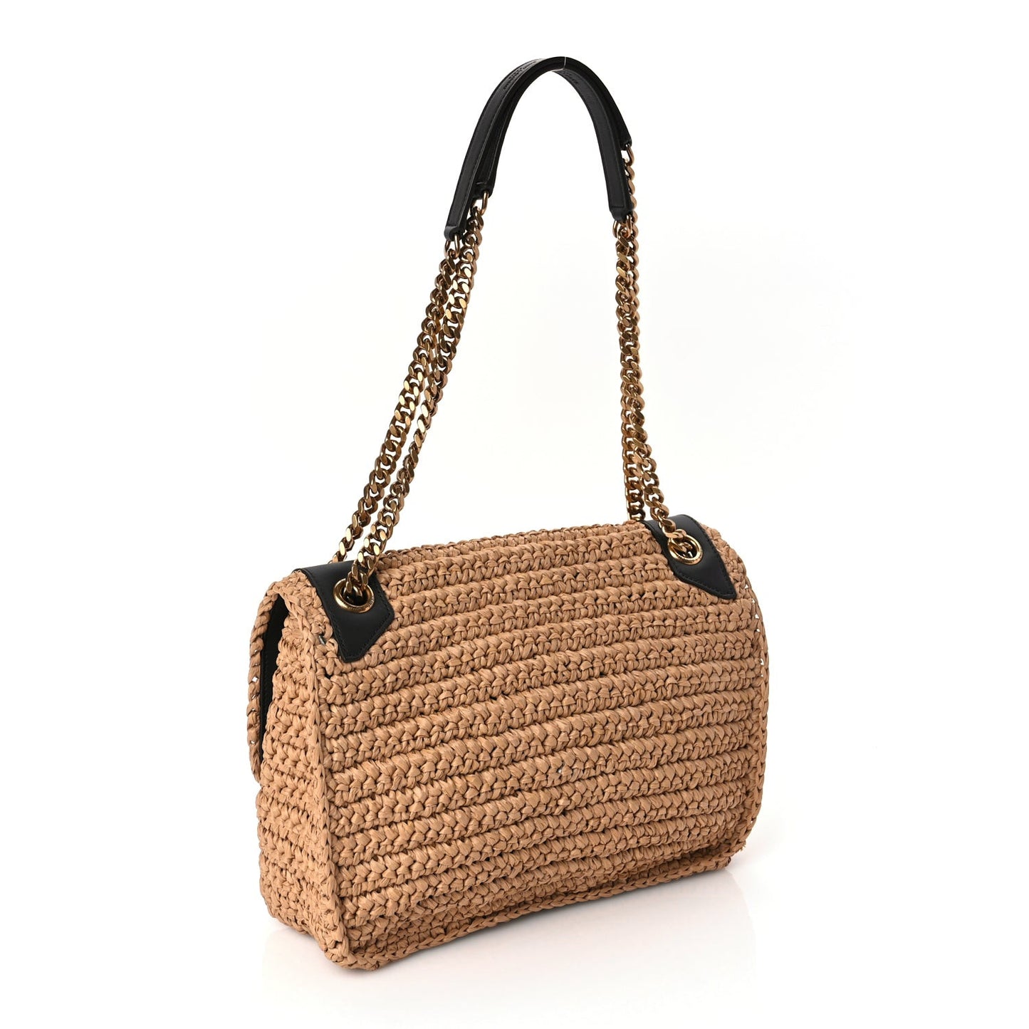 Raffia Calfskin Monogram Medium Niki Chain Satchel Natural